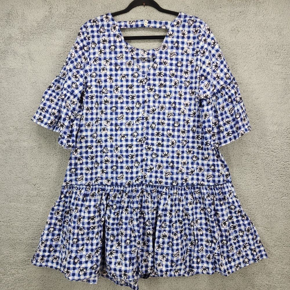 H! Henry Holland Smock Dress Gingham Floral Navy Blue Womens 16